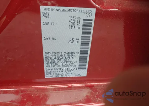 2024 Nissan Altima Sv Fwd z USA, uszkodzony, nr VIN 1N4BL4DV1RN336775